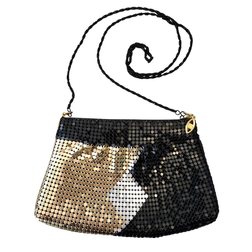 Y&S | Vintage Metallic Black Gold Silver Mesh Black Chain Evening Bag Purse